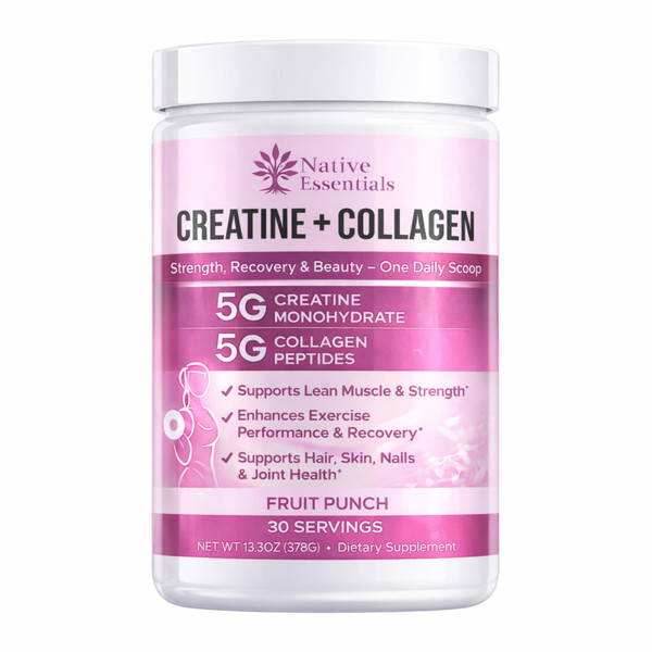 Native Essentials Creatine for Women + Collagen Peptides 5g Each - Muscle, Beauty, Performance
