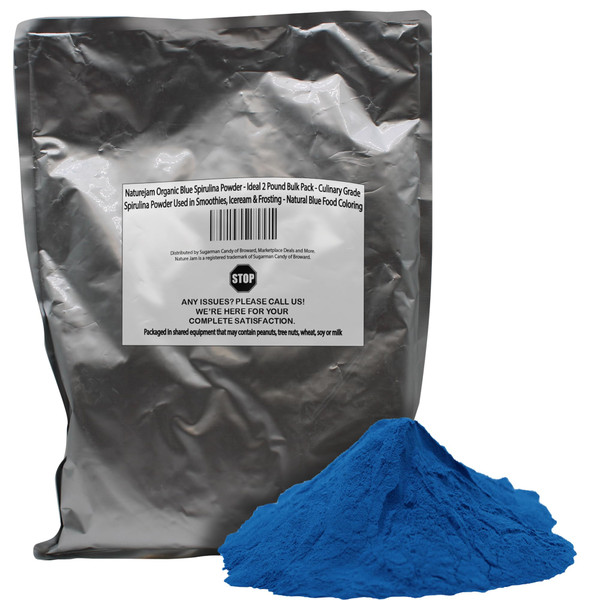 Naturejam Organic Blue Spirulina Powder - Ideal 2 Pound Bulk Pack - Culinary Grade Spirulina Powder Used in Smoothies, Iceream & Frosting - Natural Blue Food Coloring