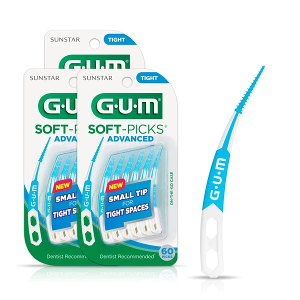 GUM Soft-Picks Advanced Tight – Easy-to-Use Interdental Picks for Plaque Removal & Gum Health with Convenient Carry Case, Dentist Recommended, 60 Count (Pack of 3) 180 Total