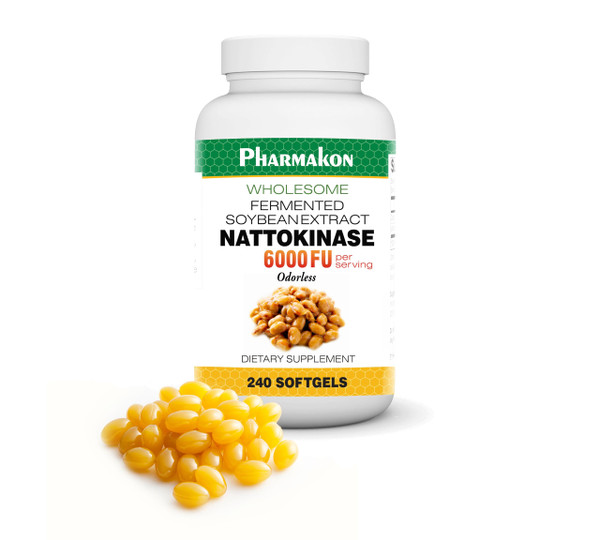 PHARMAKON Nattokinase, Bioavailable Soft Capsules, Organic Fermented Soybean Extract, 6000 FUs per Serving