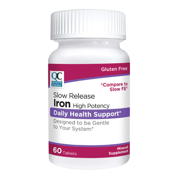 Quality Choice Iron High Potency Slow Release Tablets, 45mg, 60 Tabets Each (Pack of 9)
