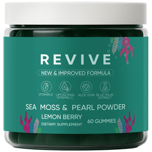 Balmbare Revive Gummies for Hair Loss - Sea Moss Gummies with Vitamin C, Vitamin E, Aloe Vera, Pearl Powder Supports Faster Hair Growth, Stronger Nails, Healthy Skin, Extra Strength - 60 Count