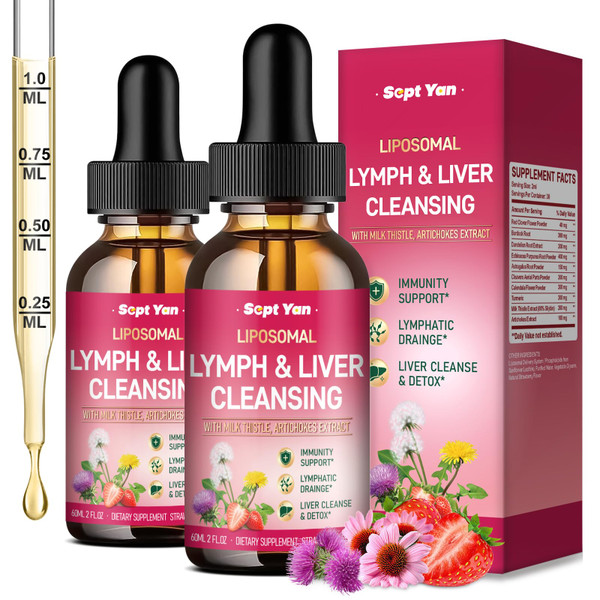 Liposomal Lymphatic Drainage Drops - Lymphatic Drainage Supplements with Milk Thistle, Burdock Root for Women & Men | Supports Liver Cleanse, Detox & Repair | Liver Cleanse Health, Strawberry, 4 Fl Oz