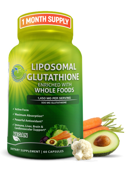 Liposomal Glutathione 500mg - Active Form L Glutathione (Reduced) for Maximum Absorption - Made with Organic Whole Foods - Master Antioxidant & Detoxifier - Immune & Cardiovascular Support - 60 count