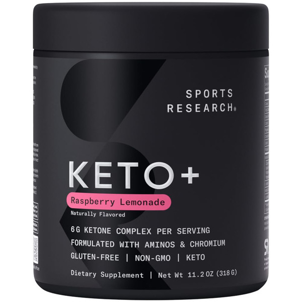 Sports Research® Keto Plus Exogenous Ketones with goBHB® - Premium Keto Powder Supporting Ketosis, Energy & Cognitive Function - Keto Certified · Vegan Friendly · 30 Servings (Raspberry Lemonade)