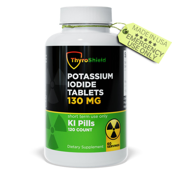 Potassium Iodide Tablets 130 mg | 120ct KI Tablets - Nuclear Radiation Protection - Potassium Iodine Pills - YODO Naciente - KI Pills - USA - ThyroShield