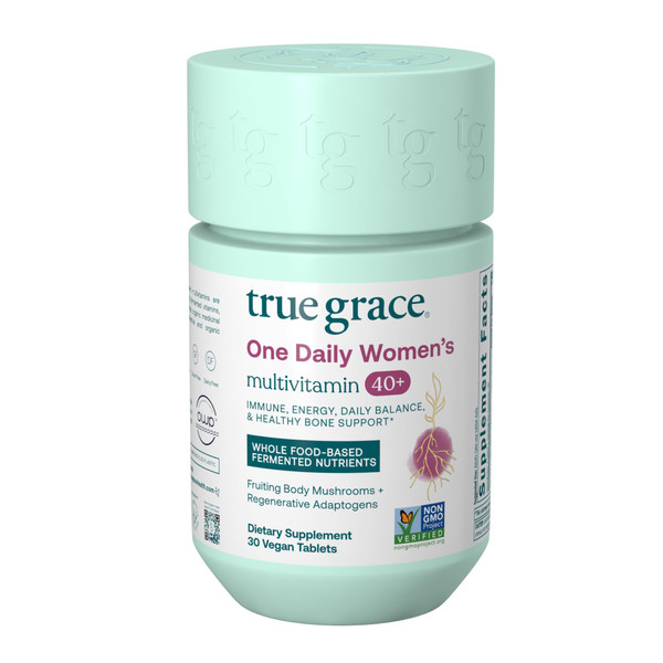 True Grace One Daily Women’s Multivitamin 40+ Fermented Minerals, Organic Adaptogens & Mushrooms Energy, Immune, Bone Support - Non-GMO - Iron, Gluten & Soy Free - 30 Vegan Tablets
