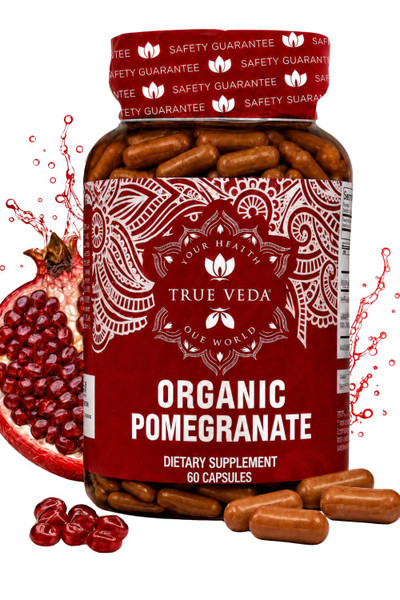 Pomegranate Extract Supplement - Ellagic Acid, High Punicalagins | USDA Certified Organic Pomegranate Supplement | Blend of Pomegranate Fruit, Seeds and Peel Extract | 60 Vegan Pomegranate Capsules