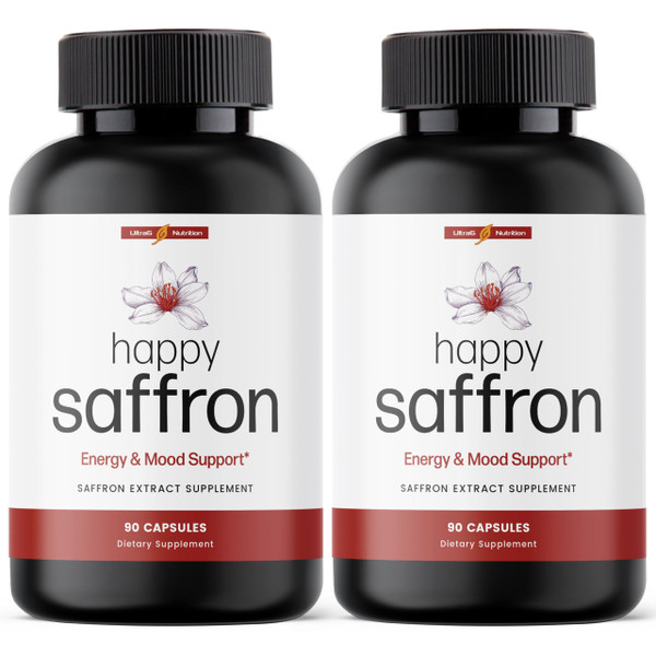 Ultra6 Nutrition Happy Saffron Supplements - 100% Pure Saffron Extract Supplement for Eye Health Support - Mood Enhancer for Women & Men (Pack of 2)