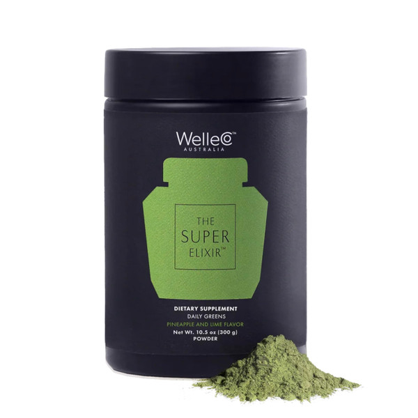 WelleCo The Super Elixir Daily Greens Powder, Probiotic Drink Mix with Whole Foods, Gluten Free, Vegan Gut Health Powder, Energy, Immunity, Healthy Skin, Hair & Nails (Jar, Pineapple & Lime Jar)