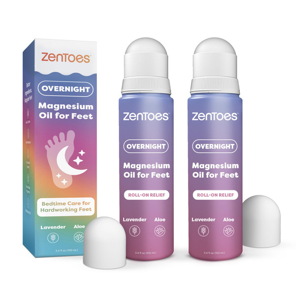 ZenToes Magnesium Oil for Feet | Targeted Tension Relief Roller Ball for Restless Legs & Feet | Magnesium Spray Alternative for Restful Sleep | Lavender & Mint Scent | 3.4oz, Pack of 2