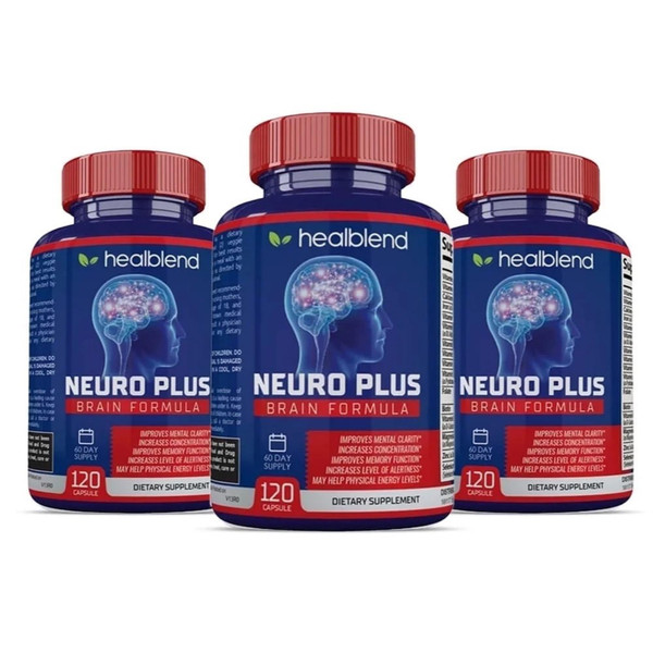 healblend Neuro Plus Brain & Focus Formula - Brain Booster Supplement, Supports Mental Clarity & Focus - Enhances Concentration & Mental Energy – 120 Capsules (3 Pack)