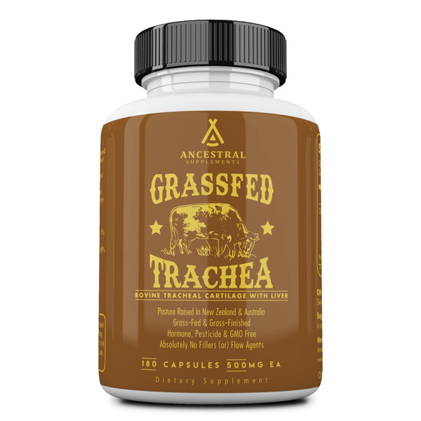Ancestral Supplements Grass Fed Beef Tracheal Cartilage Supplement with Liver, 3000mg, Immune Health and Joint Support Supplement Promotes Healing, Non-GMO, 180 Capsules
