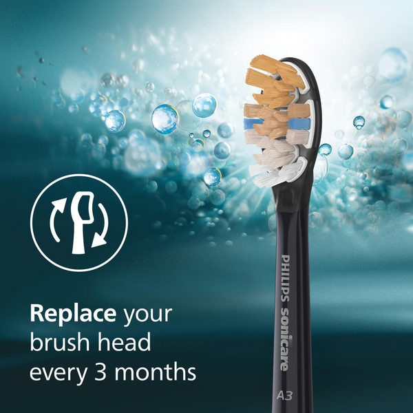 Philips Sonicare A3 All-in-One - Genuine Replacement Electric Toothbrush Heads, Black, 2 Pack, HX9092/95