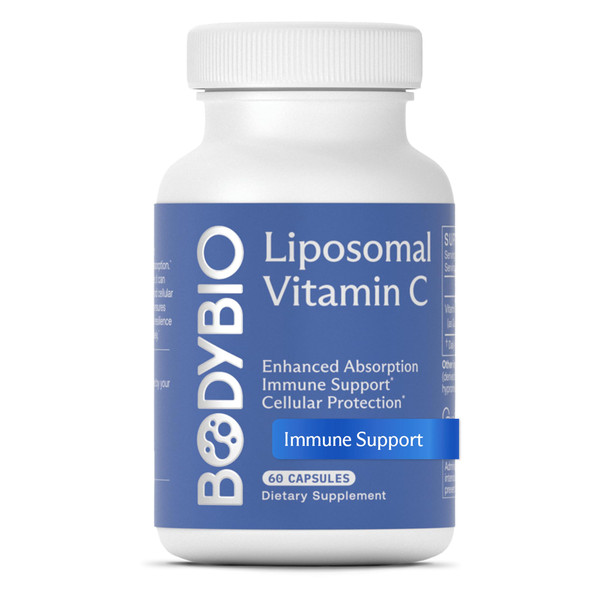 BodyBio Liposomal Vitamin C - Powerful Antioxidant for Immune Support and Cellular Health, 1,000 mg Pure Ascorbic Acid with Maximum Absorption 60 Capsules