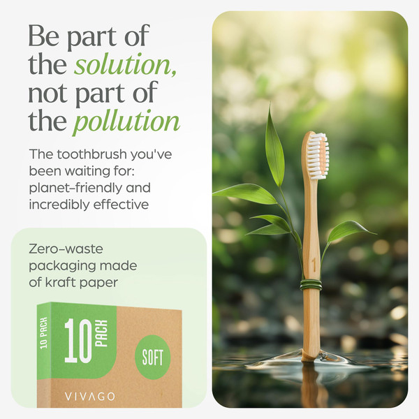VIVAGO Bamboo Toothbrushes Bulk Soft Bristles (50 Pack) - Eco-Friendly, Natural Wooden Toothbrush