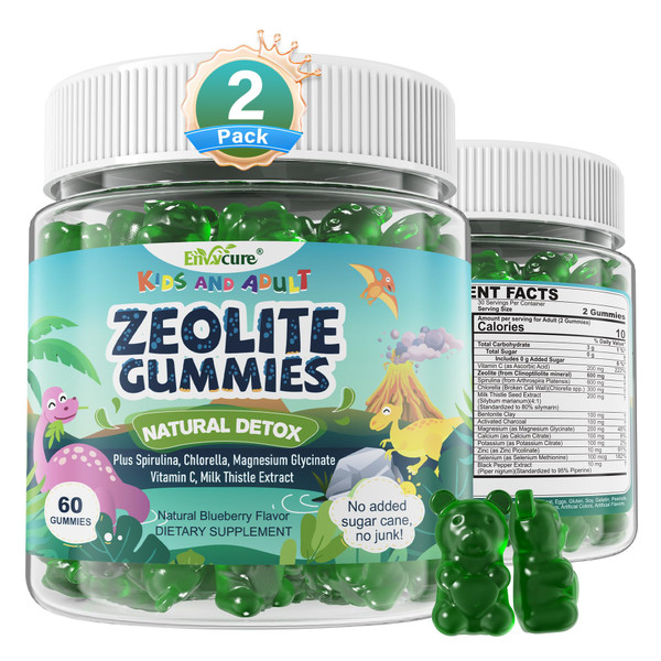 Zeolite Detox for kids & Adult-Sugar Free Zeolite Detox Gummies with Spirulina, Chlorella, Milk Thistle, Magnesium Glycinate, Calcium Citrate for Energy, Focus, Digestive, Immune, Antioxidant - 120Cts