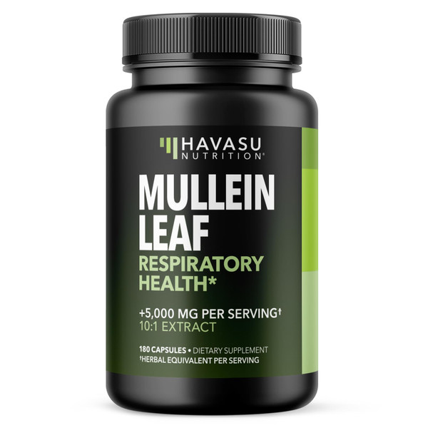Mullein Leaf Capsules for Respiratory Health - 500mg Mullein Extract for Lung Support and Immune Function - 180 Count - Vegan, Non-GMO Capsules - Herbal Supplement for Daily Wellness - 6 Month Supply