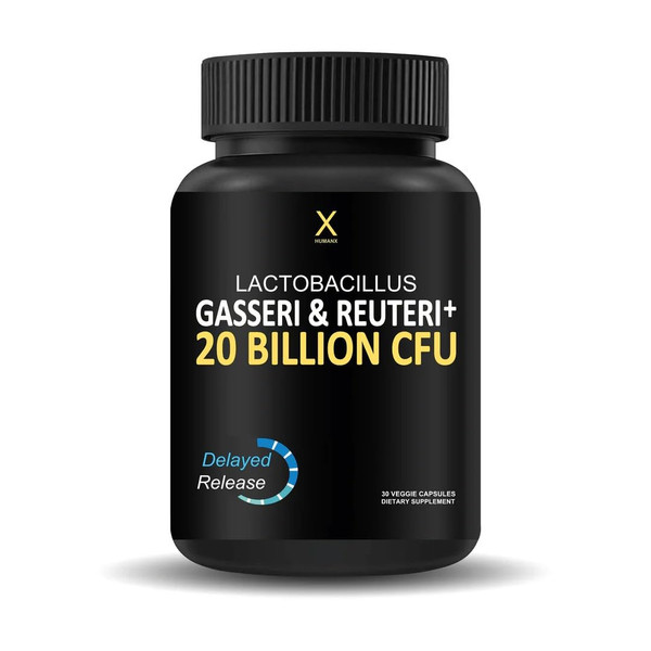 HUMANX Lactobacillus Gasseri & Reuteri+ 20 Billion CFU Plus Organic Prebiotics and Punicaligans - Probiotic Supplements - USA Made - Non-GMO - Performance Driven Delayed Release Capsule