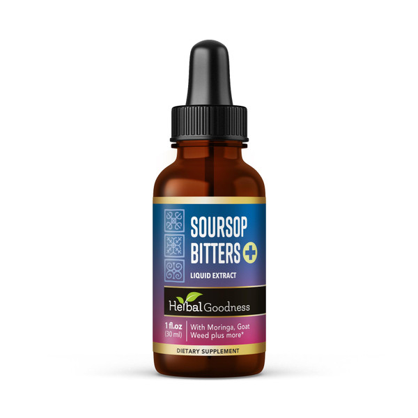Herbal Goodness Soursop Bitters Liquid Drops 1 Fl Oz – Herbal Cleanse & Natural Detox Tonic with Moringa, Papaya, Burdock, Hibiscus, Guanabana & Ginger Extracts | Digestive Support | Vegan, Non-GMO