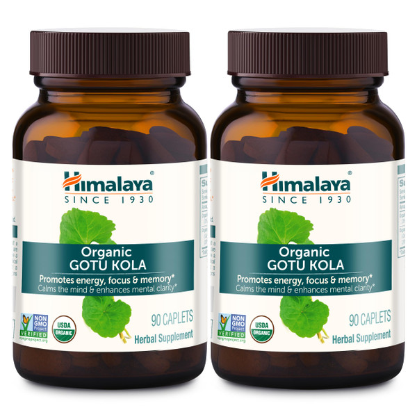 Himalaya USDA Organic Gotu Kola Capsules, Herbal Nootropic Gotu Kola Supplement with Adaptogens for Energy, Focus, Memory, and Calming Relaxation - Vegan, Non-GMO, Gluten Free, 650 mg, 180 Caplets