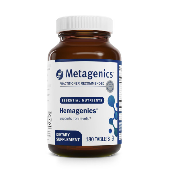 Metagenics Hemagenics Iron Supplement with B12, B6 & Folate Supports Red Blood Cell Formation, Energy & Immune Health* Non-Constipating, Non-GMO, Gluten-Free, Vegetarian - 180 Tablets