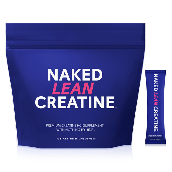 NAKED Lean Creatine HCl Stick Packs - Unflavored Con-Cret Creatine Hydrochloride with Organic Prickly Pear Extract, Electrolytes - Muscle Growth, Strength & Cognitive Support - 30 Servings