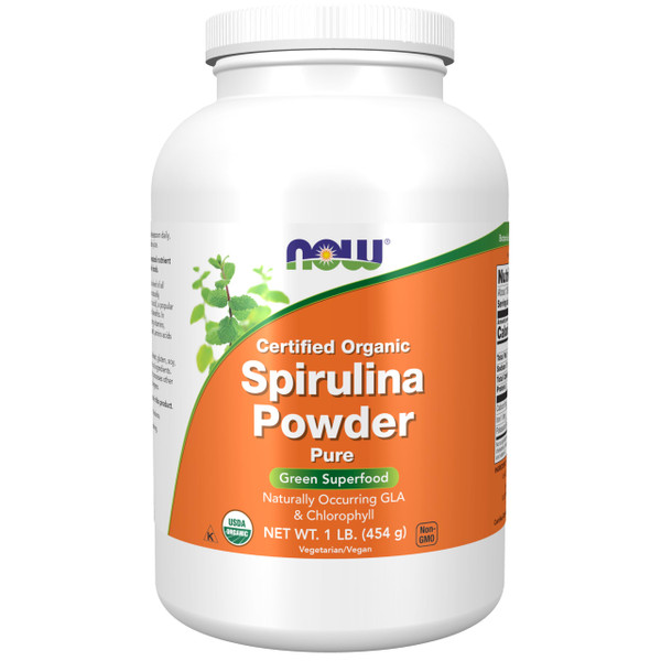 NOW Foods Supplements, Certified Organic, Spirulina Powder, Rich in Beta-Carotene (Vitamin A) and B-12 with naturally occurring GLA & Chlorophyll, 1-Pound