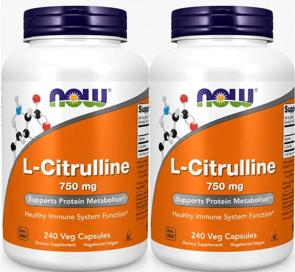 NOW Foods Supplements, L-Citrulline 750 mg, Supports Protein Metabolism*, Amino Acid, 240 Veg Capsules (Pack of 2)