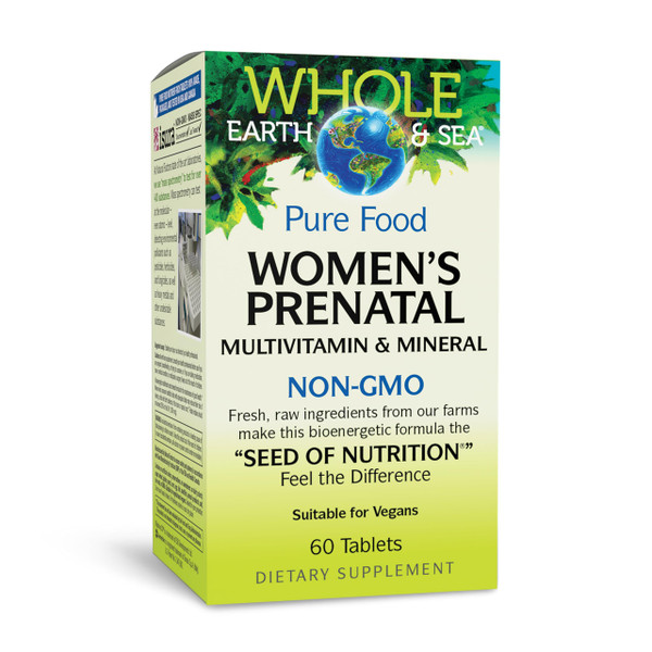 Natural Factors Whole Earth & Sea Women's Prenatal - Daily Prenatal Supplement for Healthy Pregnancy Support - Essential Prenatal with Calcium, Iron, Vitamin, B12 & More - 60 Tablets (30 Servings)