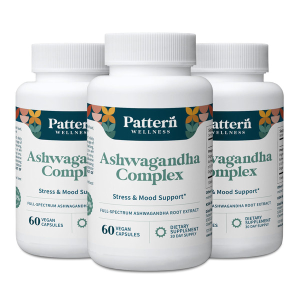 Pattern Wellness Ashwagandha Complex for Men & Women – Organic KSM-66® & Black Pepper Extract – Supports Stress Response & Energy Balance – Non-GMO – 180 Vegan Capsules