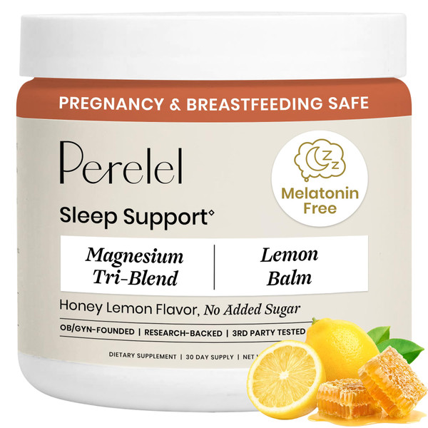 Perelel Sleep Support Magnesium Powder Blend with Lemon Balm, Relaxing Herbal Formula, Soy & Gluten Free, Non GMO, Honey Lemon Flavor, 2.43 Oz