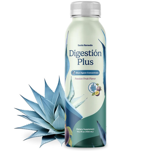 Santo Remedio Digestion Plus, Concentrated Blue Agave Drink, 30 Servings, Passionfruit Flavor, Vegan, Gluten-Free, Non-GMO, No Added Sugar