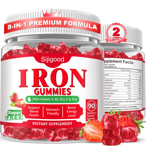 180 Count | Iron Supplement for Women,Men & Kids, Iron Gummies for Iron Deficiency & Anemia with Vitamin C B6 B12,Folate-Iron Supplement Support Bl♡♡d Oxygen & Energy Boost, Vegan,Non-GMO &Gluten Free