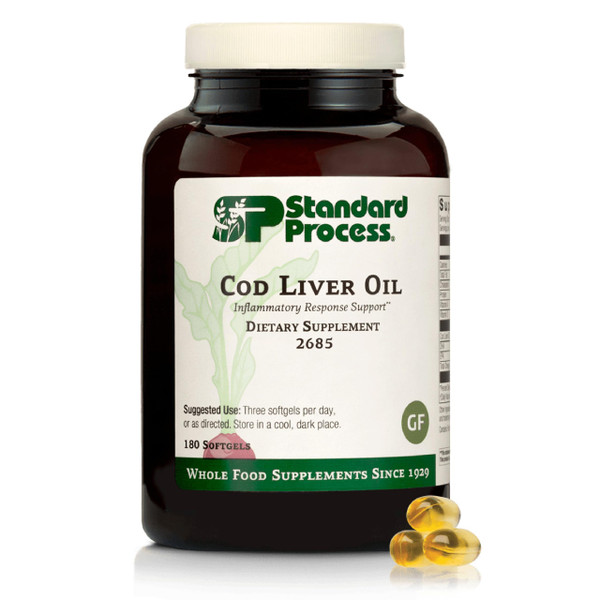 Standard Process Cod Liver Oil - Aids Healthy Skin & Eyes with Omega-3 Fatty Acids & Vitamins A and D - Bone & Tooth Health Support - Gluten-Free, Non-Dairy & Non-Soy - 180 Softgels (60 Servings)