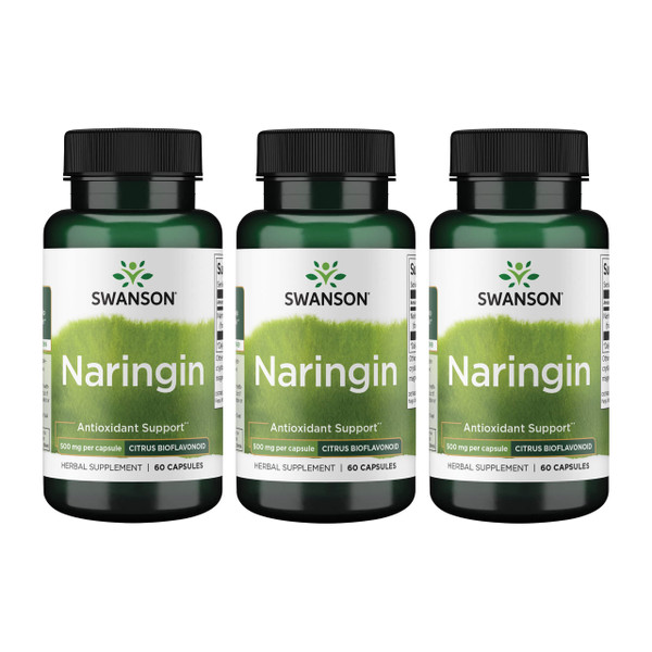 Swanson Naringin Citrus Bioflavonoid Antioxidant Supplement for Adults Seeking Enhanced Vitamin C Benefits - 500 mg (60 Capsules, 3 Pack)