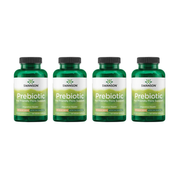 Swanson Prebiotic Fiber Capsules with NutraFlora FOS for Gut-Health-Conscious Adults Seeking Digestive Flora and Immune Support - 750 mg (120 Vegan Capsules, 4 Pack)