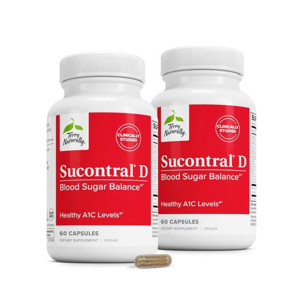Terry Naturally Sucontral D - B-Complex & Folate Supplement - Carbohydrate Metabolism Support - Vitamin & Mineral Supplement with Zinc & Chromium - 60 Capsules (Pack of 2)