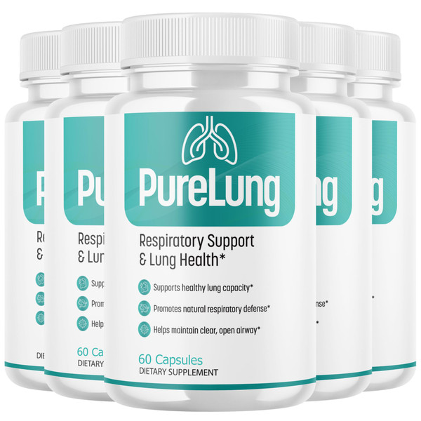 (5 Pack) PureLung Capsules - Official Pure Lung Supplement, Premium Formula, Natural Vitamins for Health & Wellness - 300 Capsules for 5 Months