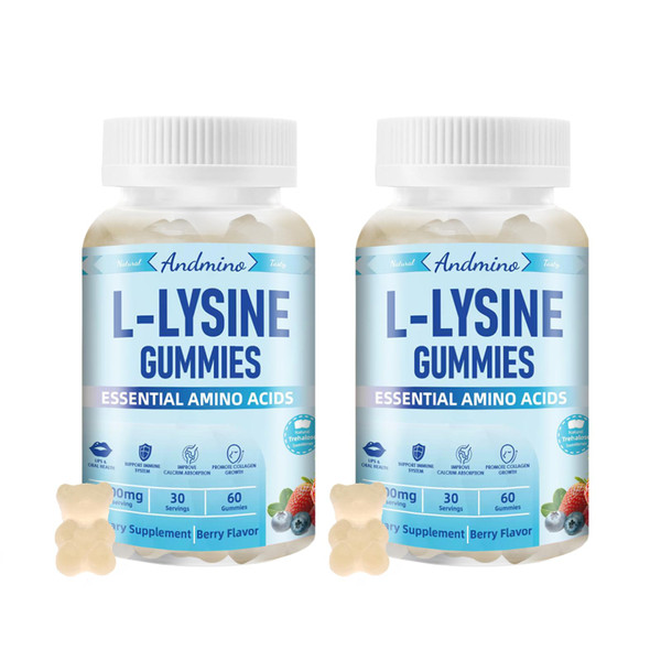 andmino L-Lysine Gummies 1000 mg, with Trehalose, L Lysine Gummies for Lips & Oral Wellness, Immune Support & Collagen & Calcium, for Adults & Kids, Non-GMO, Vegan, Gluten Free, Berry Flavor, 120