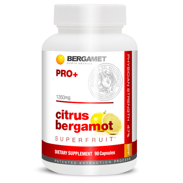BergaMet Citrus Bergamot SuperFruit PRO+ Supplement, 200:1 Extract, 1350mg, 80% Polyphenols, Olive Leaf Extract, 47% BPF, World's Strongest, 90 Capsules, 1 Month, Made in the USA