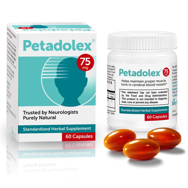 Petadolex - Migraine Relief - 60 Capsules / 1 Month Supply - Patented Butterbur Root Extract, 75mg PA-Free Butterbur Extract in Gelatin Capsules, Ideal Real Butterbur for Migraines Solution Prevention