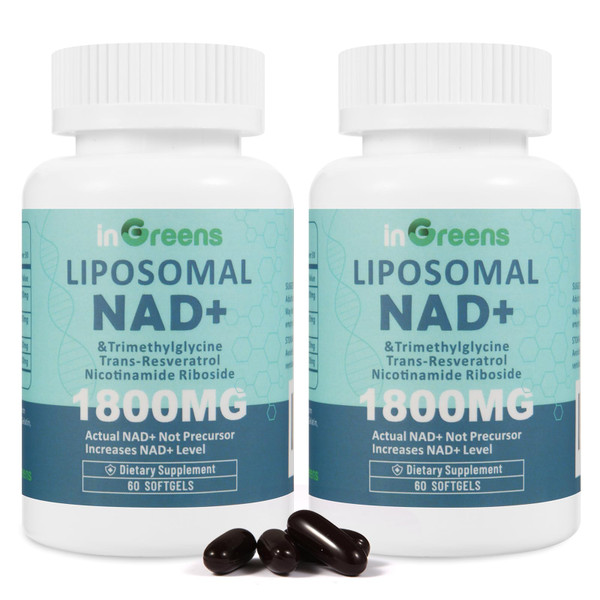inGreens Liposomal NAD+ Supplement 1800 mg with Nicotinamide Riboside, Trans Resveratrol, Trimethylglycine，Replaces NMN, Boost NAD+, Aging Defense，Cellular Energy, 120 Softgels