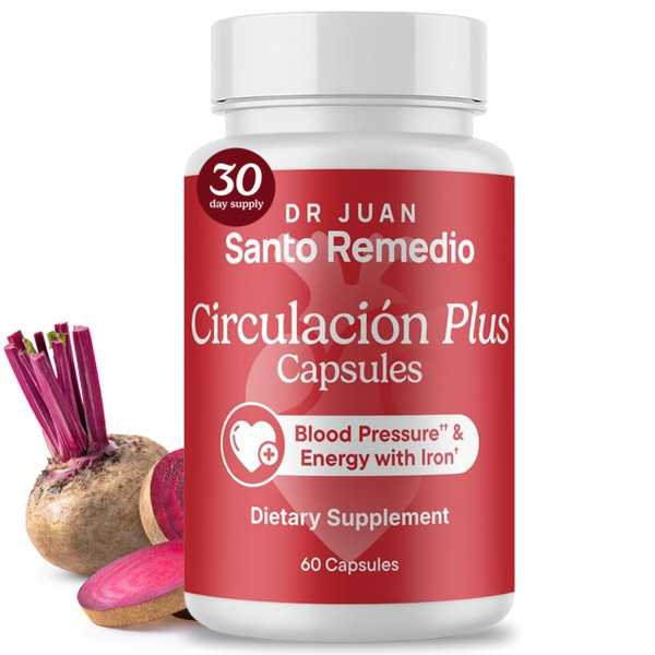 Santo Remedio Circulacion Plus Capsules, Iron & Beetroot Extract Supplement for Blood Circulation & Cardiovascular Support, Supports Healthy Blood Pressure & Red Blood Cell Production, 60 Capsules