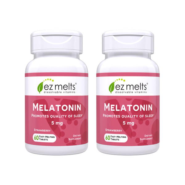 EZ Melts Melatonin - Sleep Support Supplement - No Artificial Flavors - Non-GMO & Sugar-Free - Strawberry - 120 Dissolvable Tablets (120 Servings)