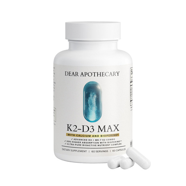 Vitamin D3 K2 Supplement 5000 IU - D3 5000 with K2 MK7 100mcg Calcium BioPerine - Bone Health Immune Support Cardiovascular Wellness - High Absorption Vegan Non-GMO Gluten Free - 60 Capsules
