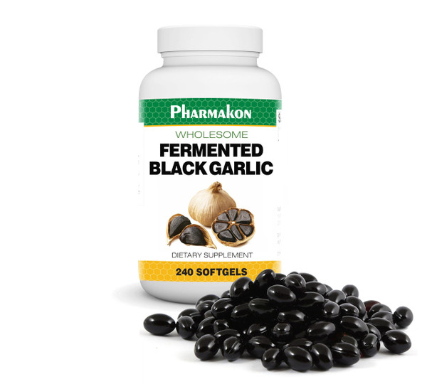 PHARMAKON Aged Black Garlic Capsules, Wholesome Supplement, No Fillers or Additives, Reduced Odor. (240 Count)
