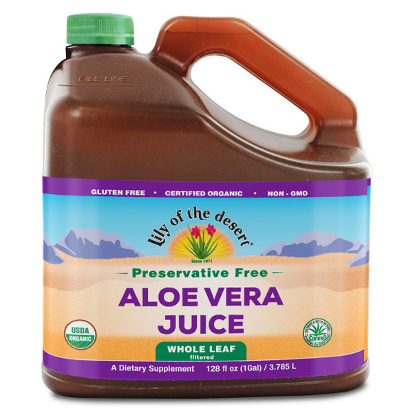 Lily of the Desert Aloe Vera Juice Preservative Free, Whole Leaf Filtered Aloe Vera Drink 128 Fl Oz with Cup, Bottle