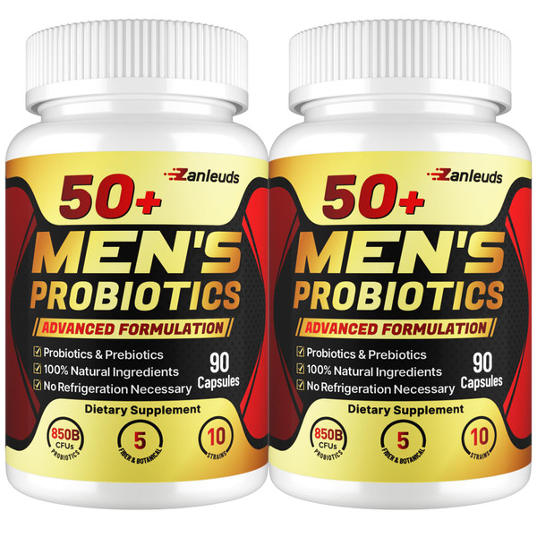 Probiotics for Men, Potent 50+ Mens Probiotic, Complete Gut & Digestive Health, with 850 Billion CFU, Prebiotic Fiber, Energize, Immune, Mens Probiotics for Gut Health Over 50-180 Capsule
