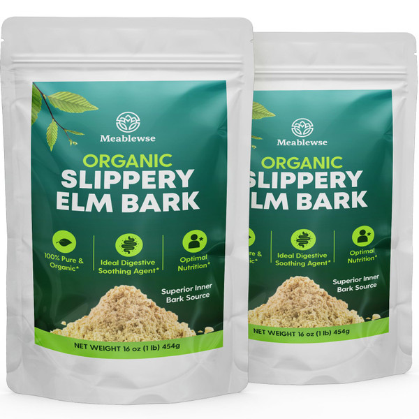 Slippery Elm, Natural Herbs Slippery Elm Powder for Soothing Throat* & Digestive, Diarrhea, PH Balance, Gut Health - with Superior Inner Bark Source, 100% Pure & Vegan, Non-GMO, 2 Bags